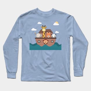 Kawaii Cute Zoo Animals On A Boat Long Sleeve T-Shirt